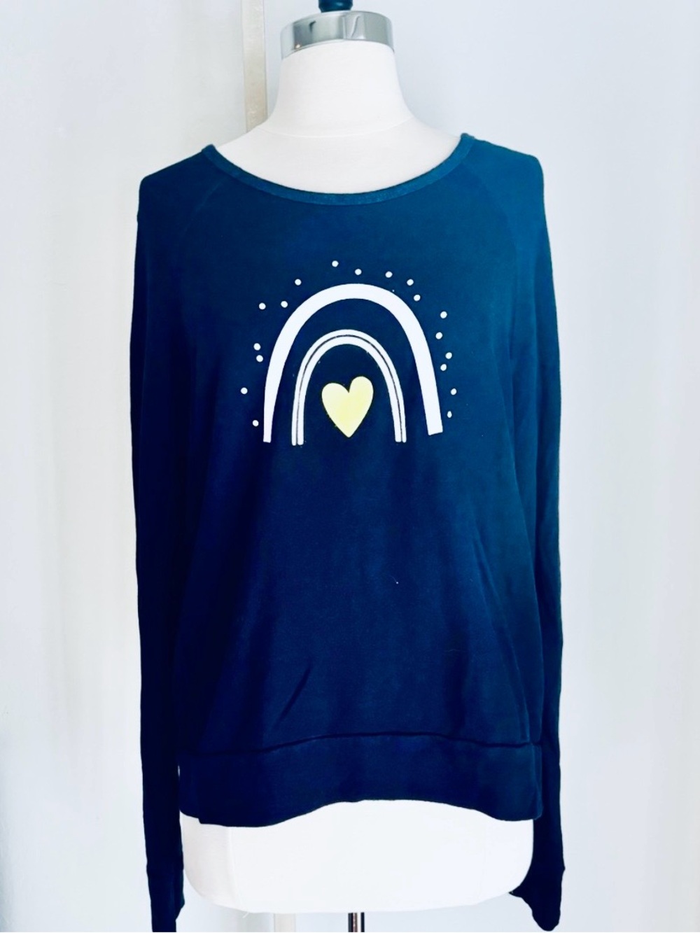 Sundry Anthro Rainbow Heart Graphic Crewneck Sweatshirt, Navy Blue, Size 0 (XS)